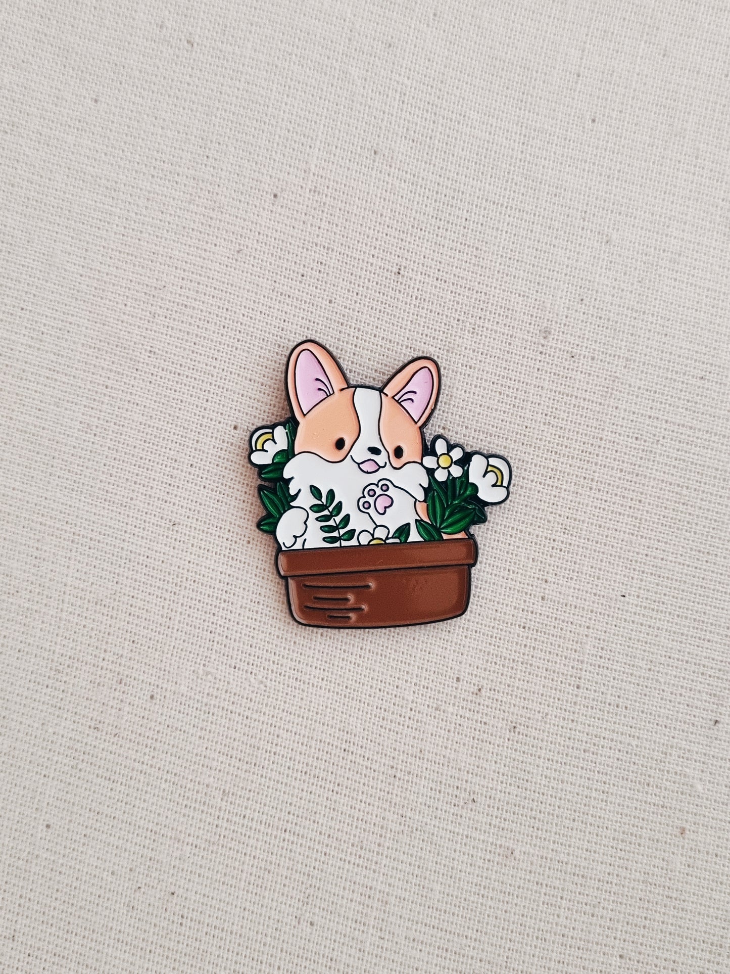 Corgi Pot Enamel Pin Badge