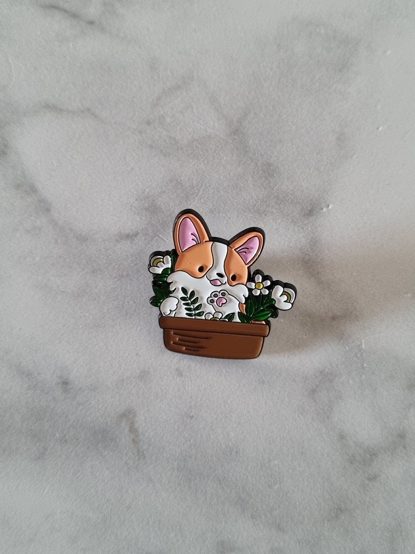 Corgi Pot Enamel Pin Badge