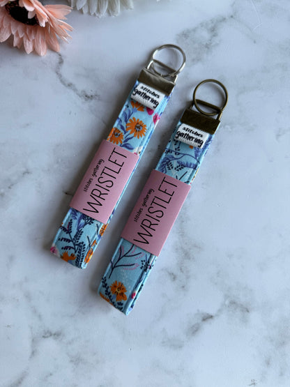 Blue Floral Wristlet