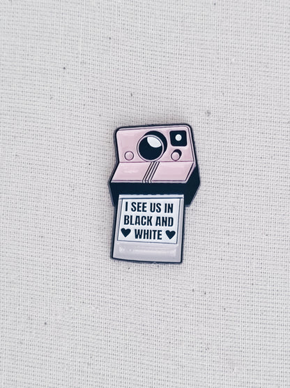 Black and White Enamel Pin Badge