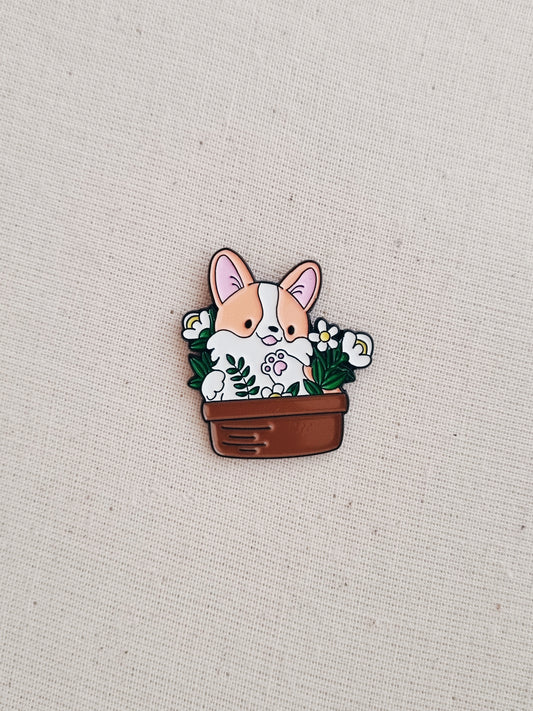 Corgi Pot Enamel Pin Badge
