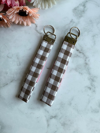 Brown Gingham Wristlet