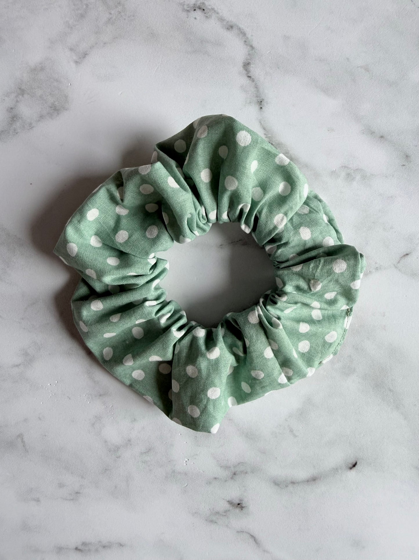 SAGE POLKA DOT SCRUNCHIE