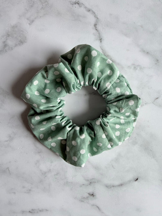 SAGE POLKA DOT SCRUNCHIE