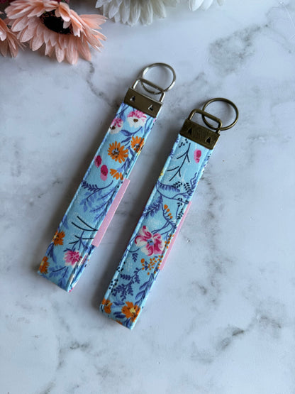 Blue Floral Wristlet