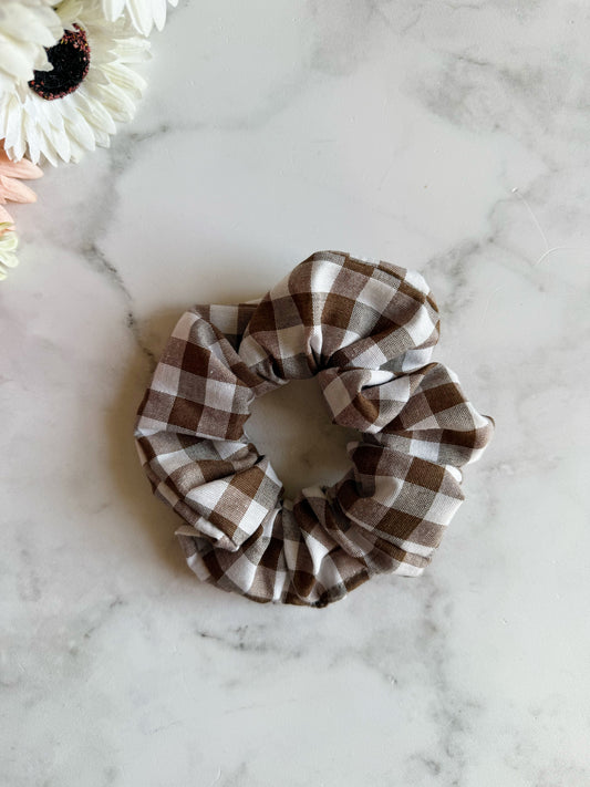 Brown Gingham Scrunchie